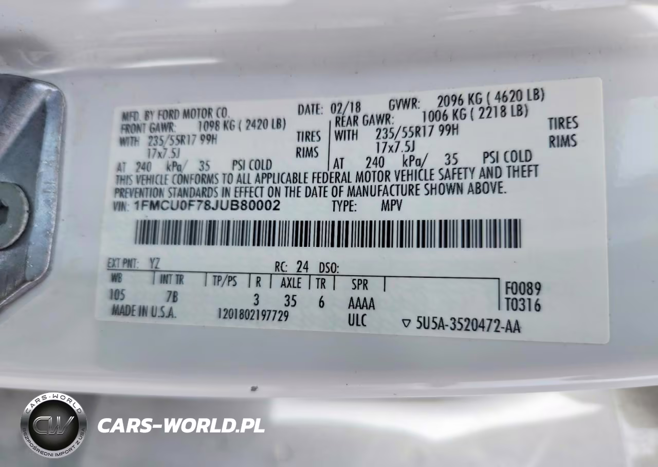 2018 Ford Escape S VIN:1FMCU0F78JUB80002 - 13