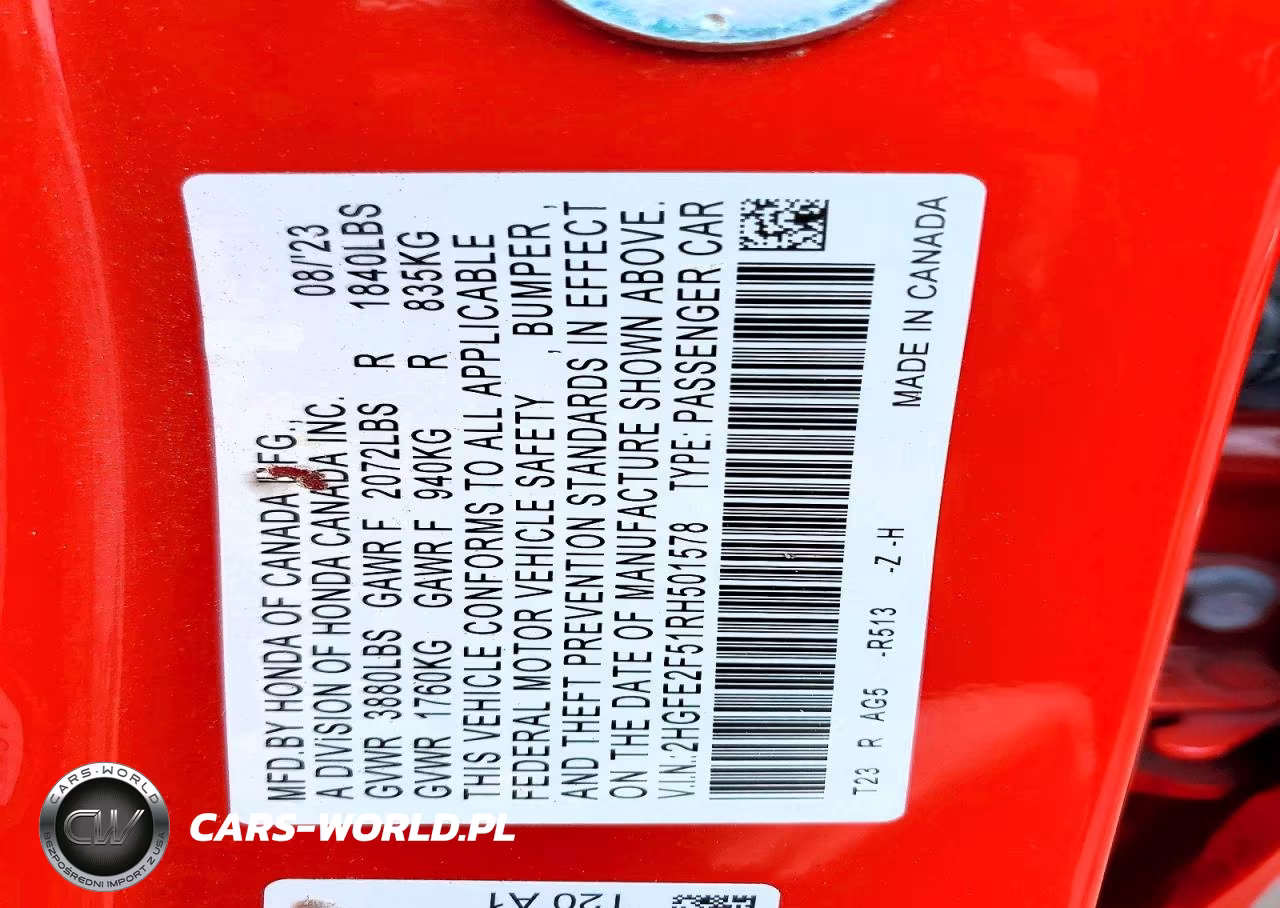 2024 Honda Civic Sport VIN:2HGFE2F51RH501578 - 12
