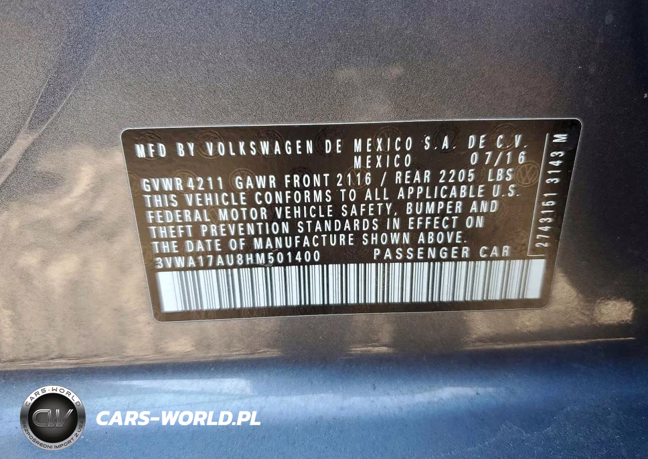 2017 Volkswagen Golf Sportwagen S VIN:3VWA17AU8HM501400 - 12
