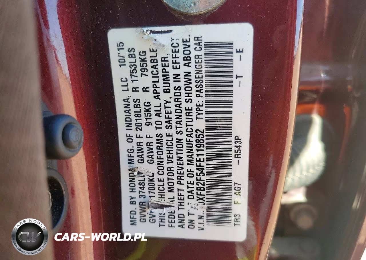 2015 Honda Civic Lx VIN:19XFB2F54FE119852 - 12