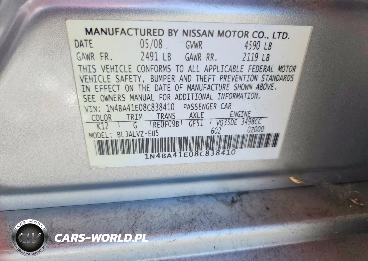 2008 Nissan Maxima 3.5 Se VIN:1N4BA41E08C838410 - 12
