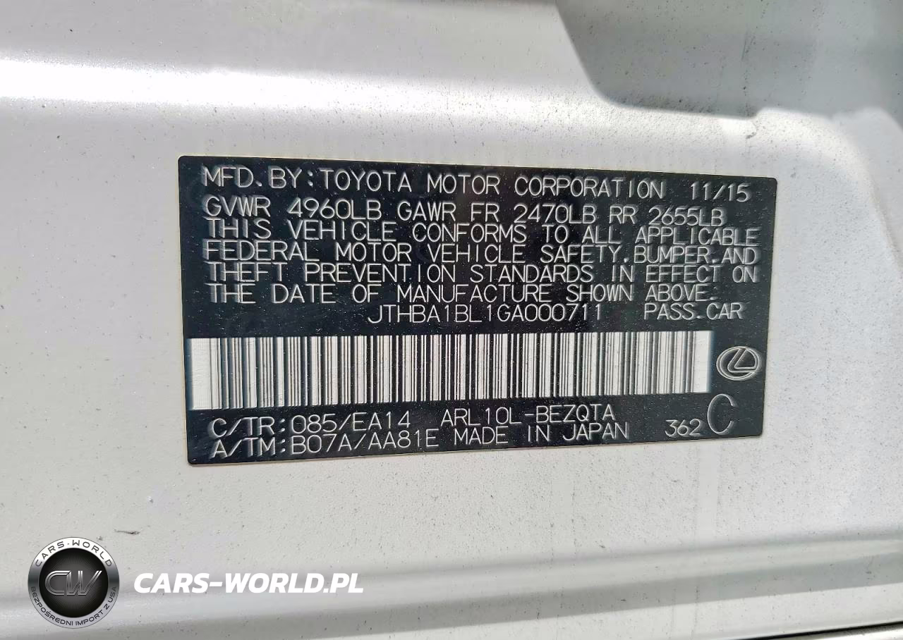 2016 Lexus Gs 200T Base VIN:JTHBA1BL1GA000711 - 12