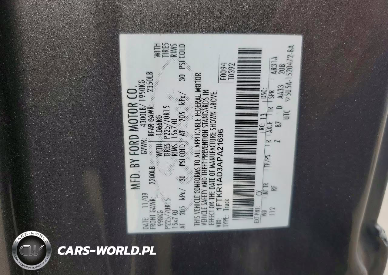 2010 Ford Ranger VIN:1FTKR1AD3APA21696 - 13