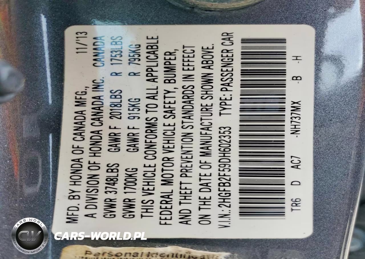 2013 Honda Civic Lx VIN:2HGFB2F59DH602353 - 13