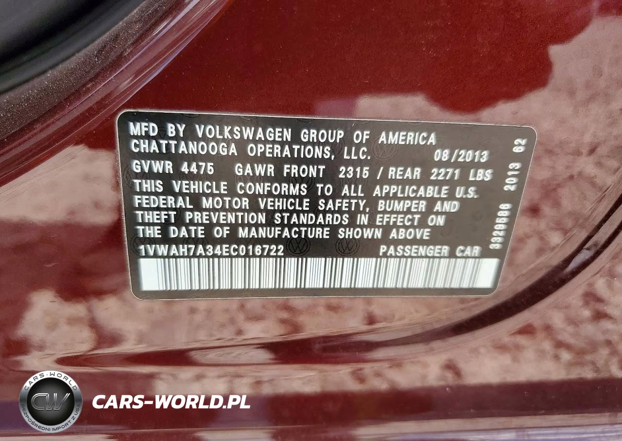 2014 Volkswagen Passat S VIN:1VWAH7A34EC016722 - 12