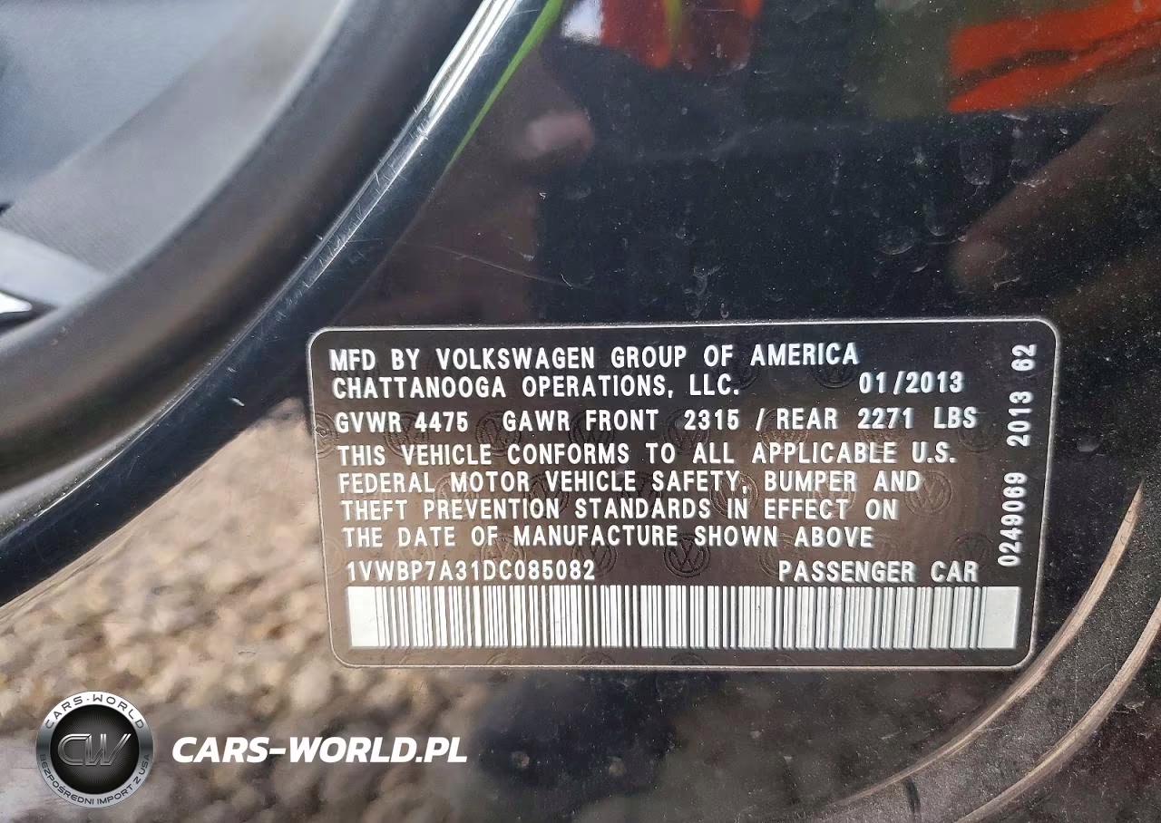 2013 Volkswagen Passat Se VIN:1VWBP7A31DC085082 - 12