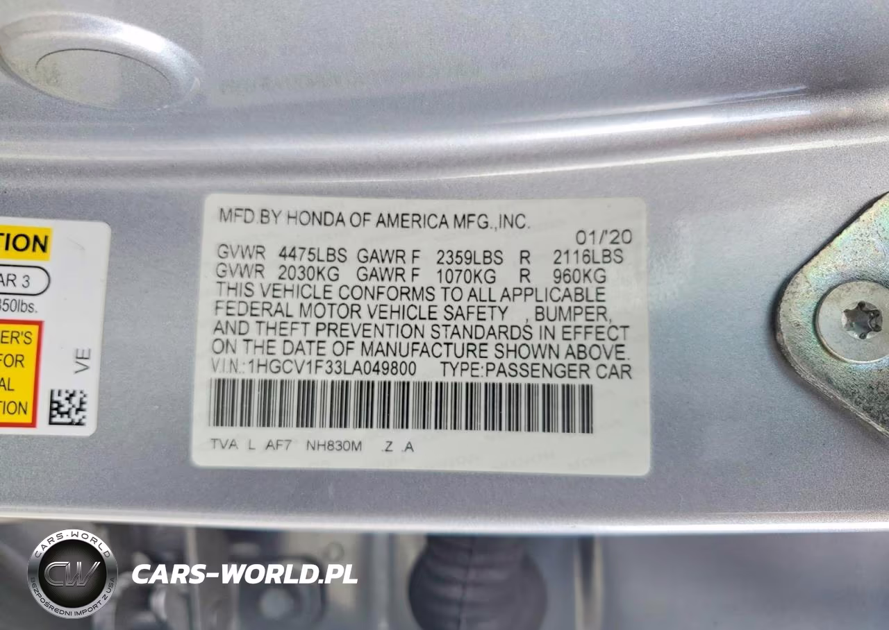 2020 Honda Accord Sport VIN:1HGCV1F33LA049800 - 12