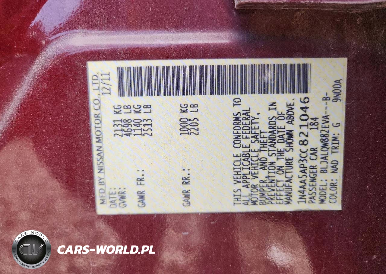 2012 Nissan Maxima 3.5 S VIN:1N4AA5AP3CC821046 - 12