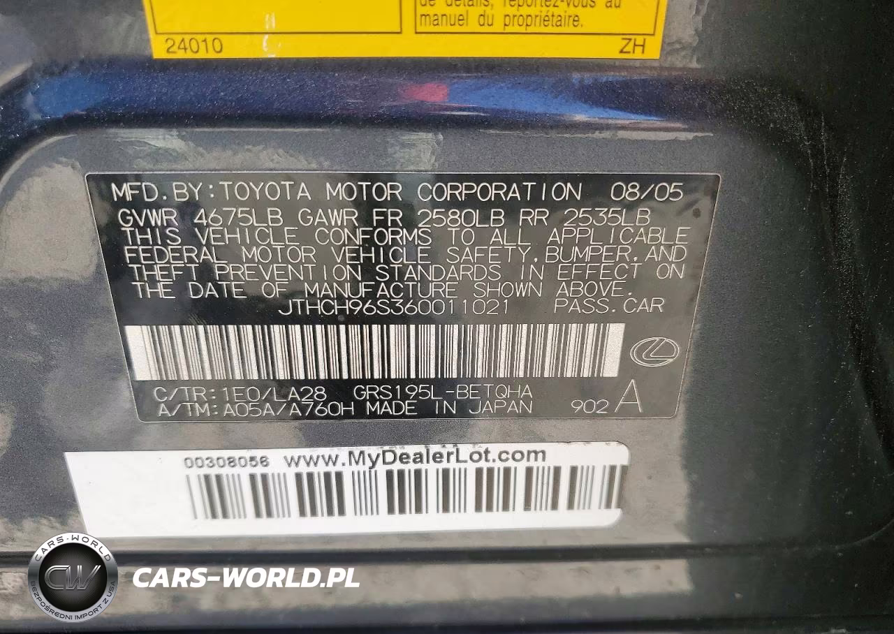 2006 Lexus Gs 300 VIN:JTHCH96S360011021 - 12