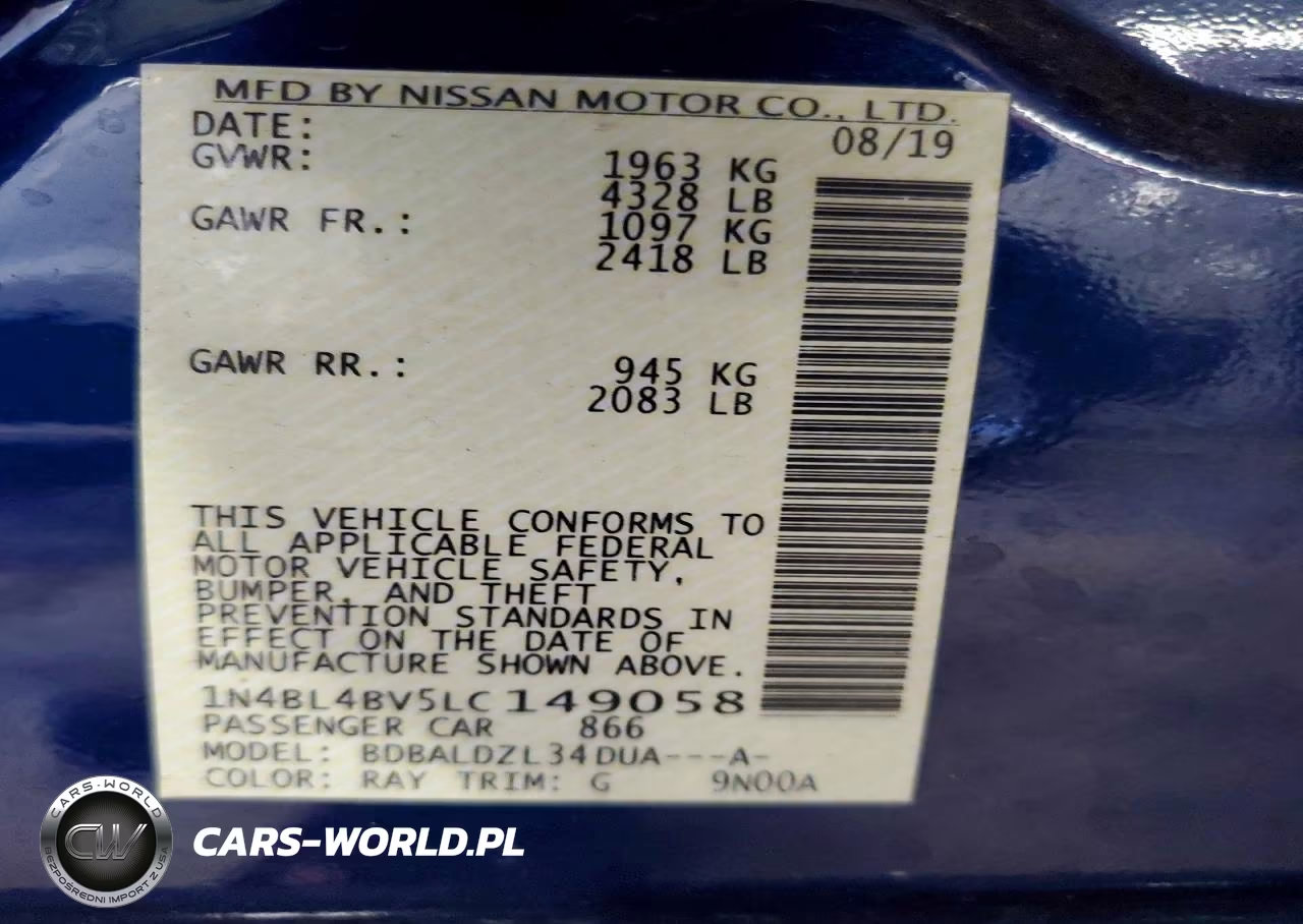 2020 Nissan Altima S VIN:1N4BL4BV5LC149058 - 12