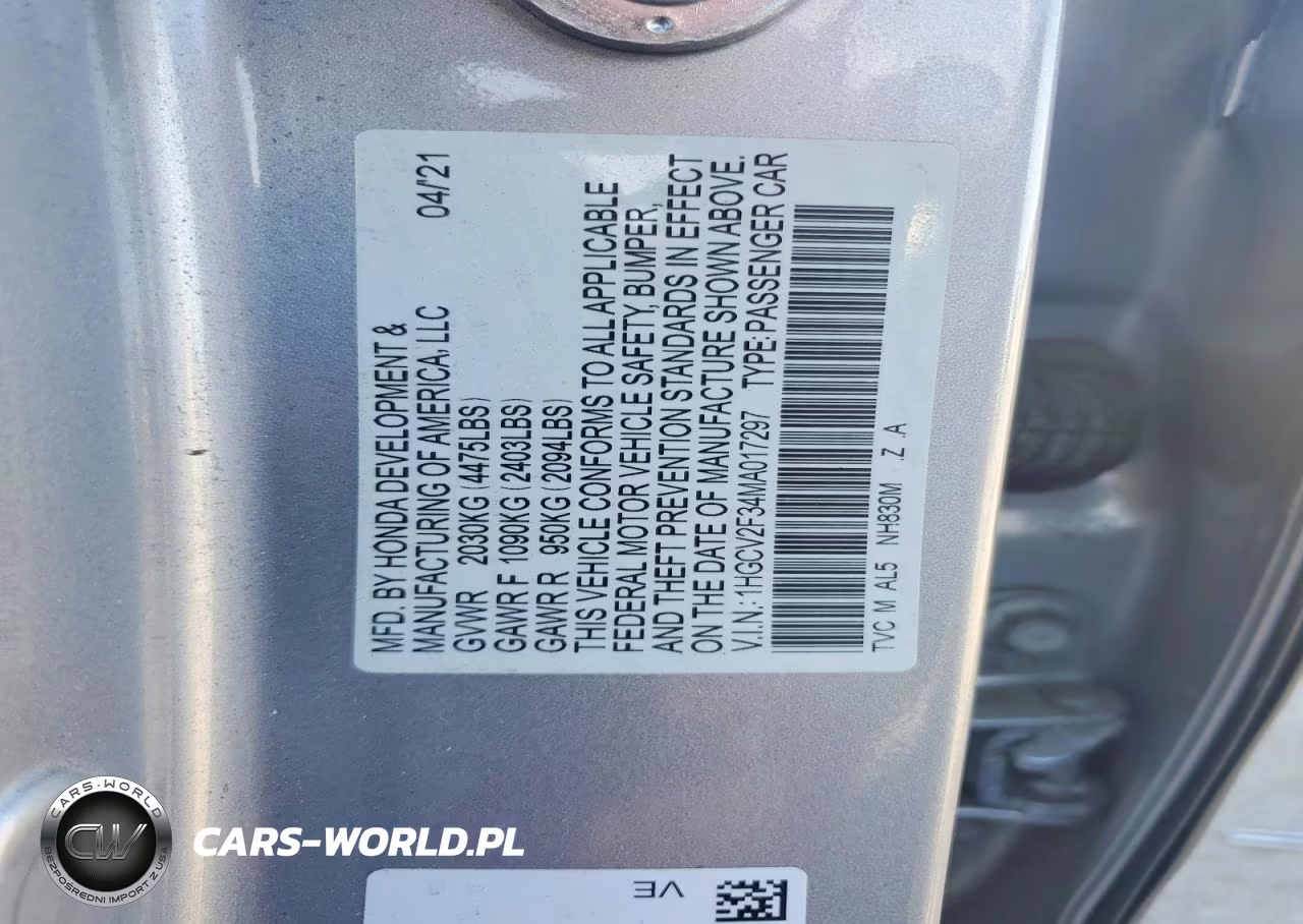 2021 Honda Accord VIN:1HGCV2F34MA017297 - 12