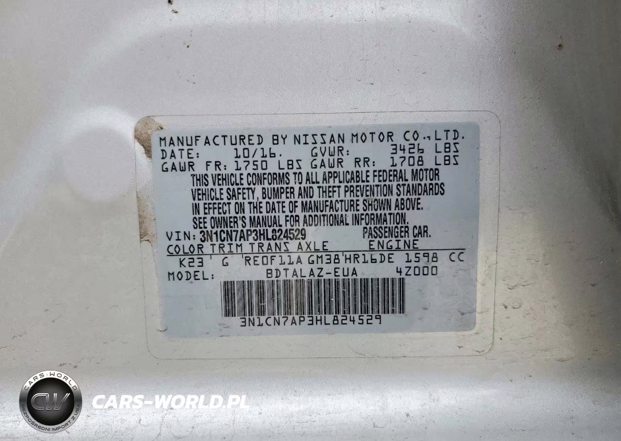2017 Nissan Versa 1.6 S Plus VIN:3N1CN7AP3HL824529 - 12