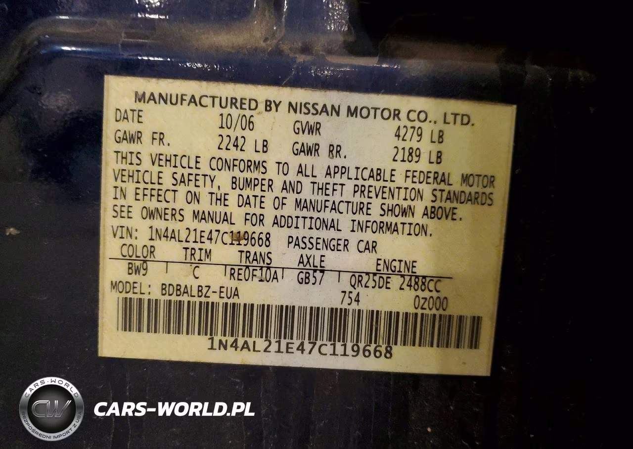 2007 Nissan Altima 2.5 VIN:1N4AL21E47C119668 - 12