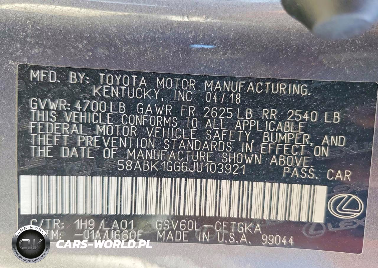 2018 Lexus Es 350 VIN:58ABK1GG6JU103921 - 12