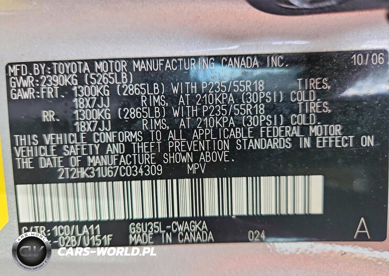 2007 Lexus Rx 350 Base VIN:2T2HK31U67C034309 - 13
