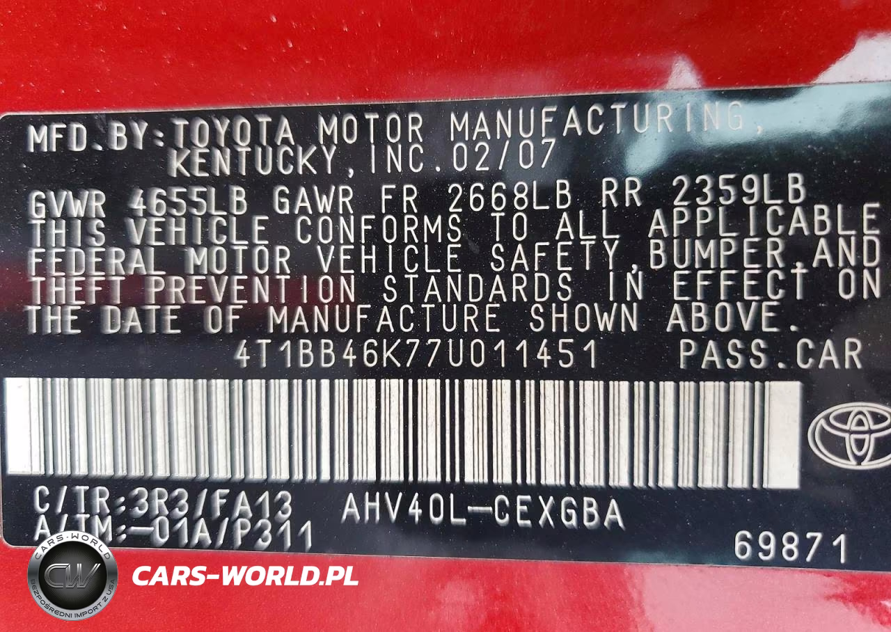 2007 Toyota Camry Hybrid VIN:4T1BB46K77U011451 - 12
