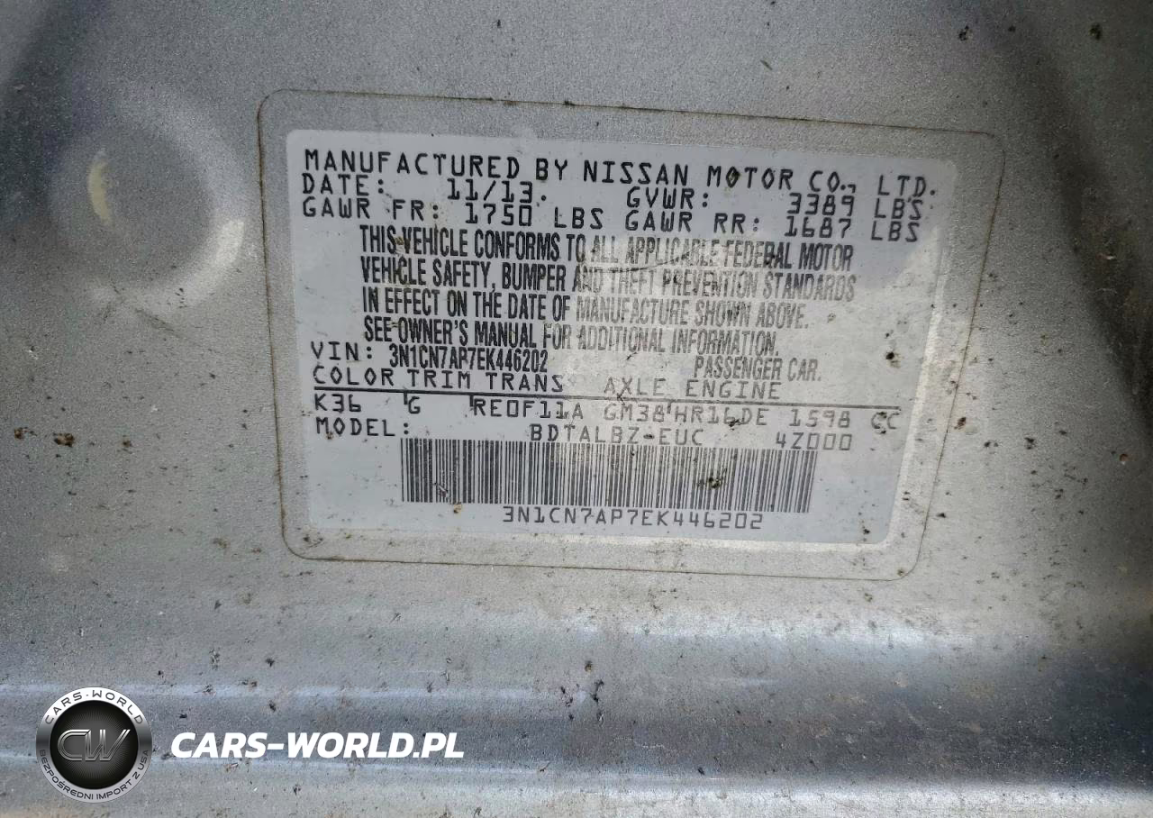 2014 Nissan Versa S VIN:3N1CN7AP7EK446202 - 12