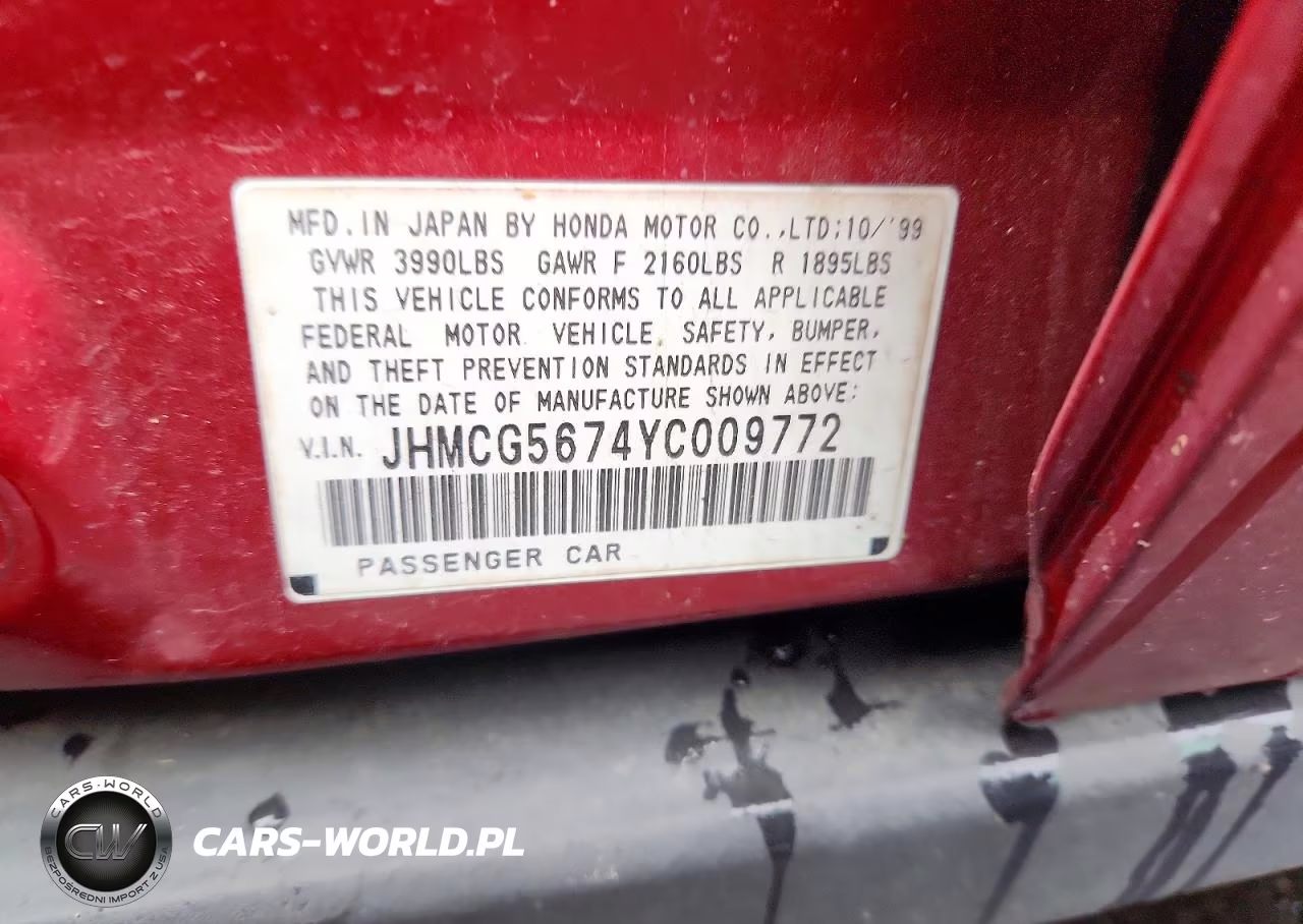 2000 Honda Accord Se VIN:JHMCG5674YC009772 - 12