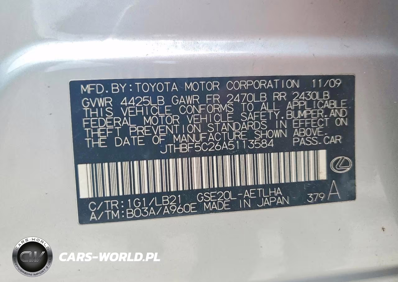 2010 Lexus Is 250 Base VIN:JTHBF5C26A5113584 - 12