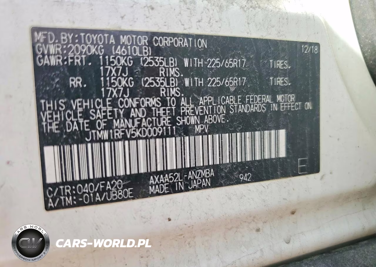 2019 Toyota Rav4 Xle VIN:JTMW1RFV5KD009111 - 12