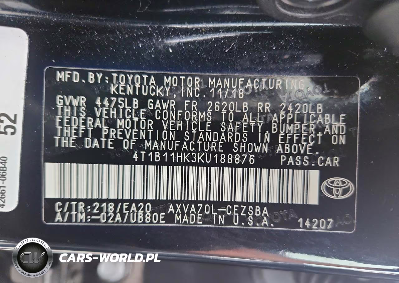 2019 Toyota Camry Se VIN:4T1B11HK3KU188876 - 13
