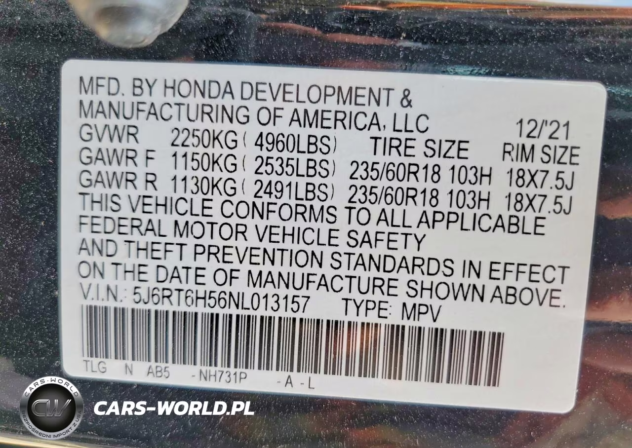 2022 Honda Cr-V Ex VIN:5J6RT6H56NL013157 - 12