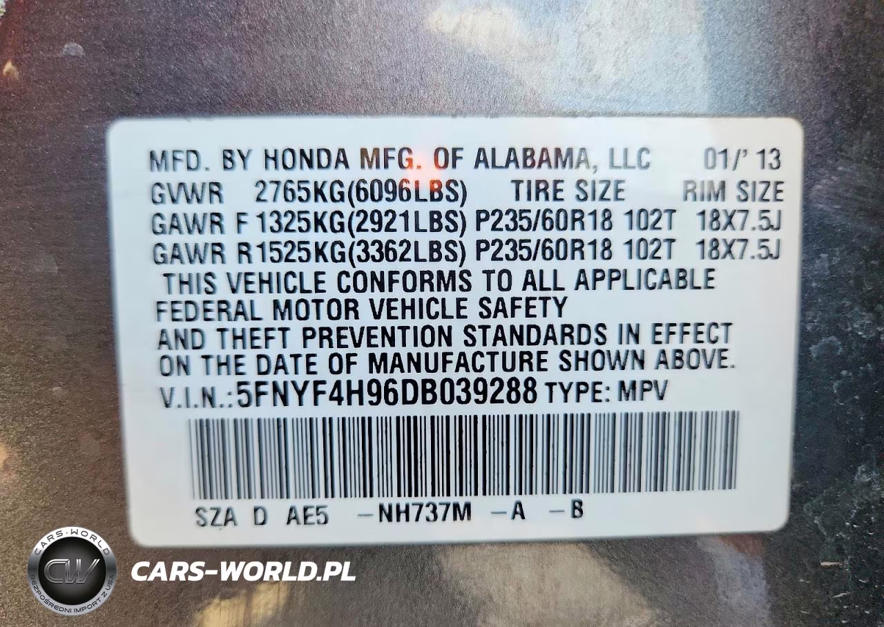 2013 Honda Pilot Touring VIN:5FNYF4H96DB039288 - 13