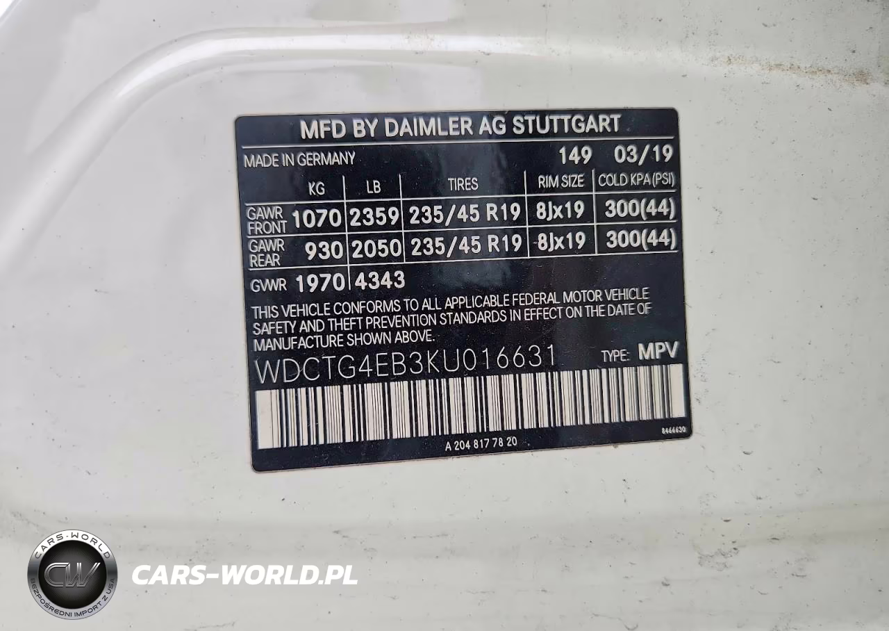 2019 Mercedes-Benz Gla 250 VIN:WDCTG4EB3KU016631 - 13