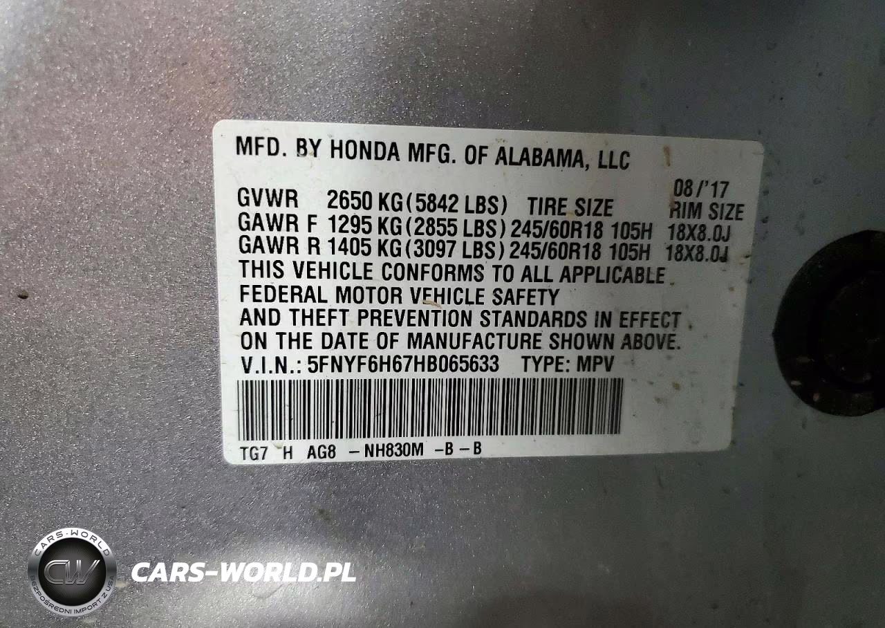 2017 Honda Pilot Exl VIN:5FNYF6H67HB065633 - 13