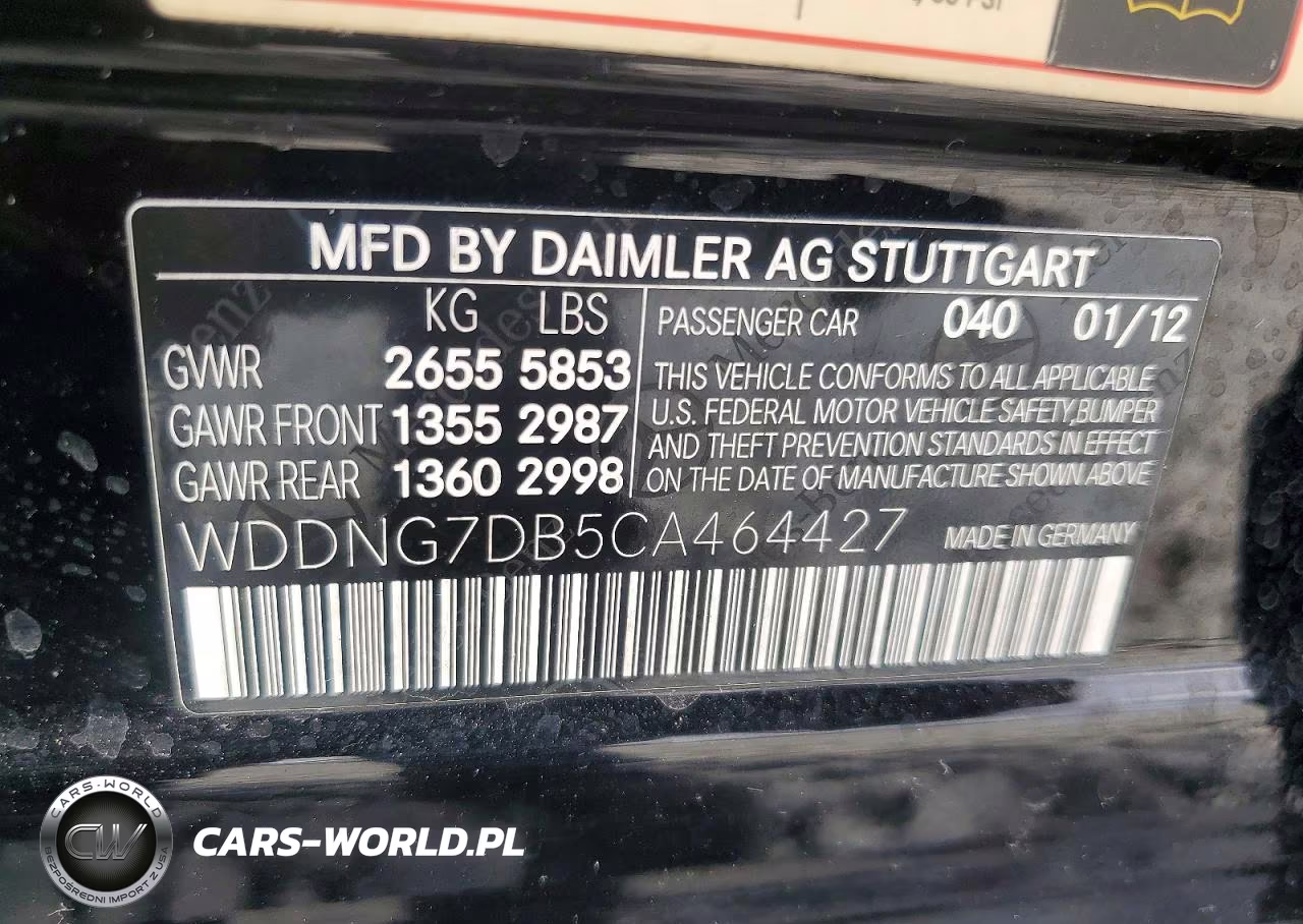 2012 Mercedes-Benz S 550 VIN:WDDNG7DB5CA464427 - 12