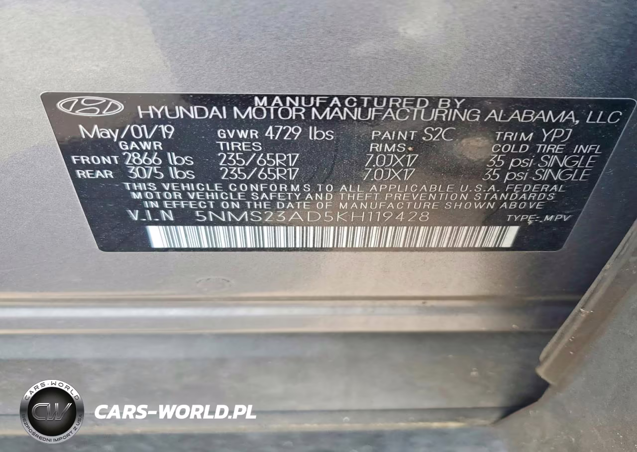 2019 Hyundai Santa Fe Se VIN:5NMS23AD5KH119428 - 14