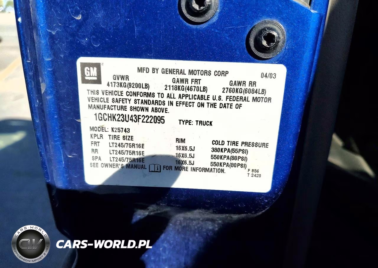 2003 Chevrolet Silverado K2500 Heavy Duty VIN:1GCHK23U43F222095 - 12