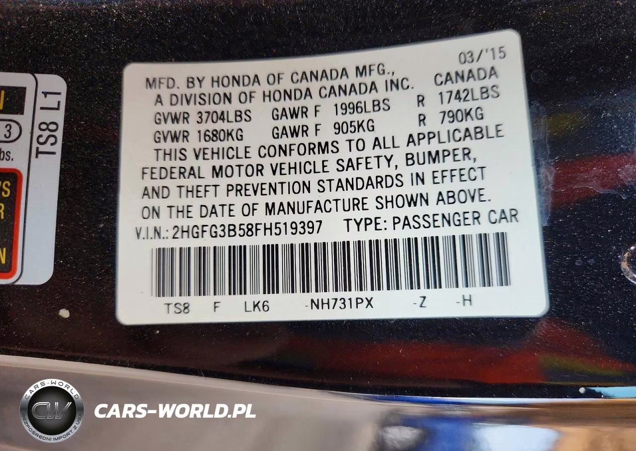 2015 Honda Civic Lx VIN:2HGFG3B58FH519397 - 13