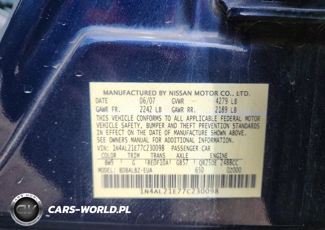 2007 Nissan Altima 2.5 VIN:1N4AL21E77C230098 - 12