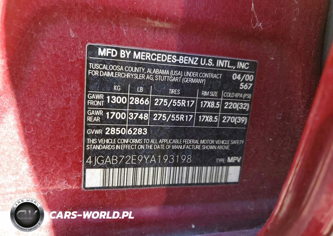 2000 Mercedes-Benz Ml 430 VIN:4JGAB72E9YA193198 - 14