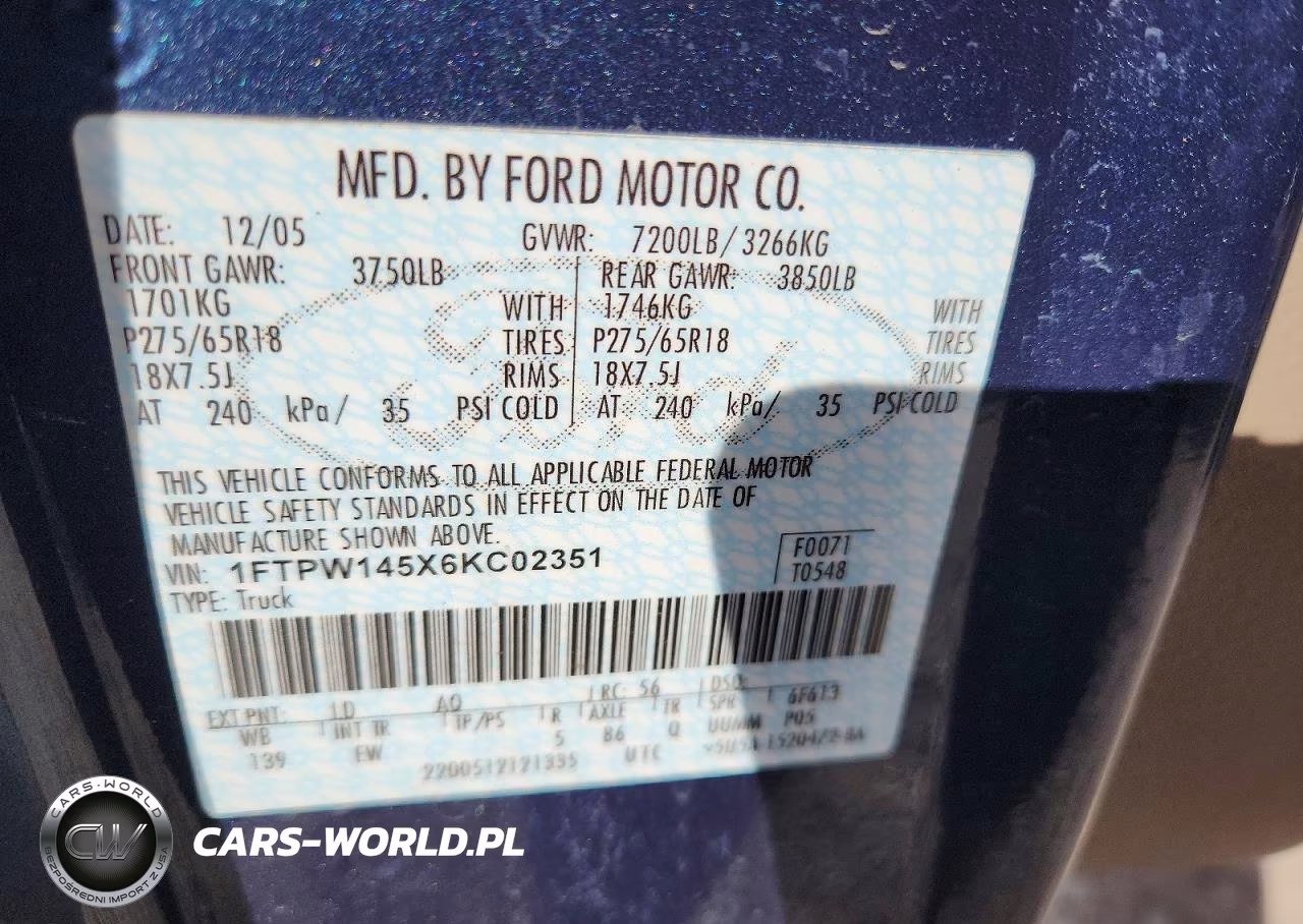 2006 Ford F150 Supercrew VIN:1FTPW145X6KC02351 - 12