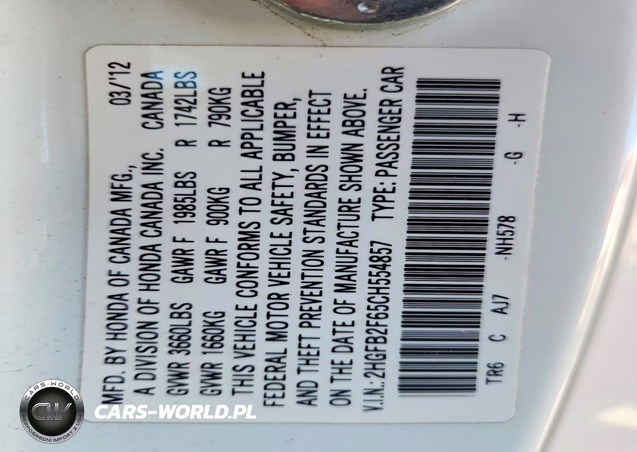 2012 Honda Civic Hf VIN:2HGFB2F65CH554857 - 12