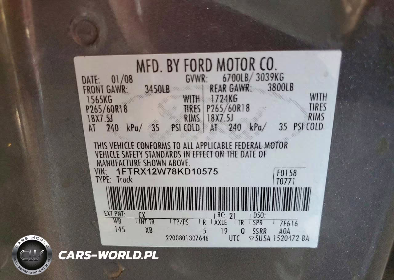 2008 Ford F150 VIN:1FTRX12W78KD10575 - 12
