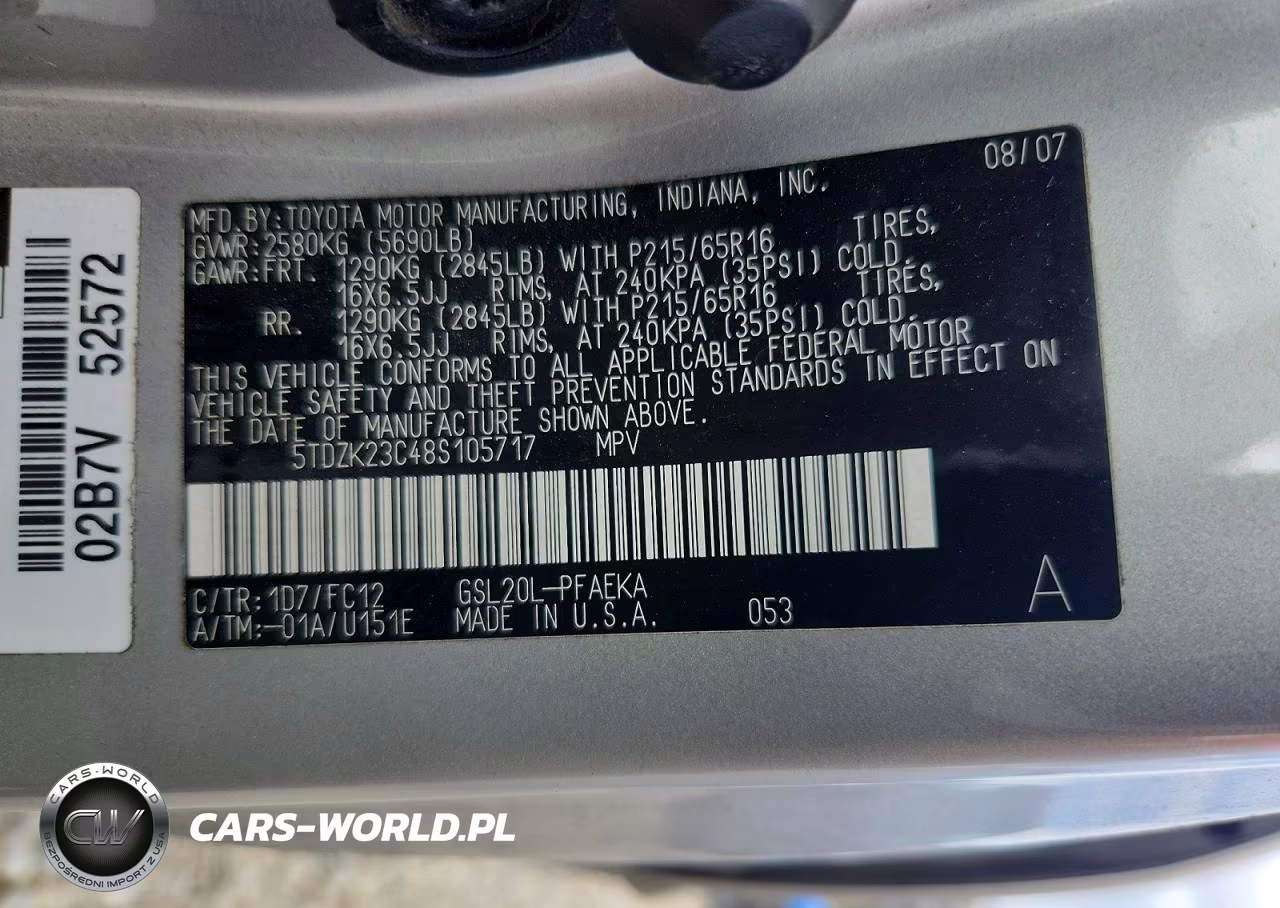 2008 Toyota Sienna Le 7-Passenger VIN:5TDZK23C48S105717 - 13