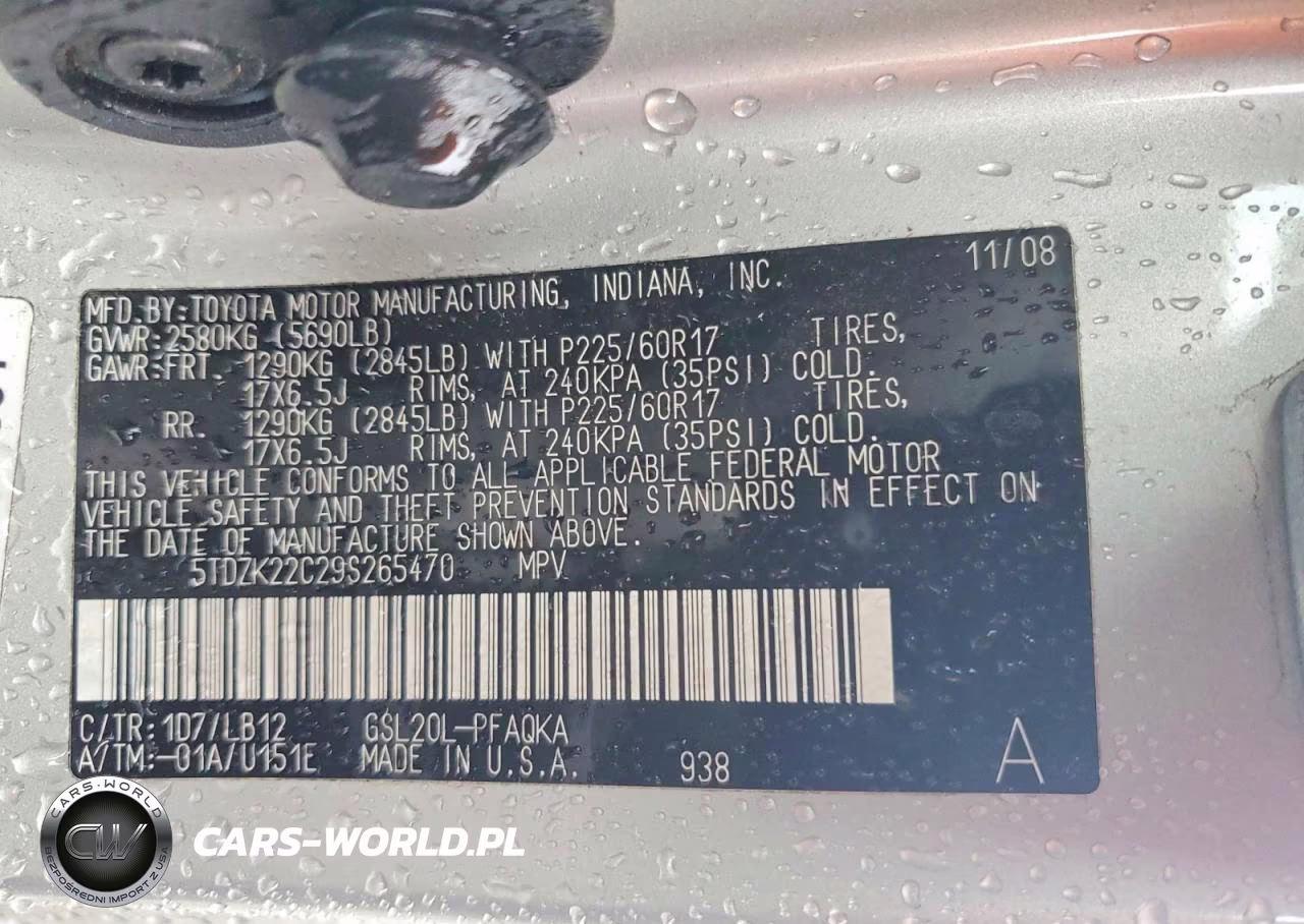 2009 Toyota Sienna Xle VIN:5TDZK22C29S265470 - 12