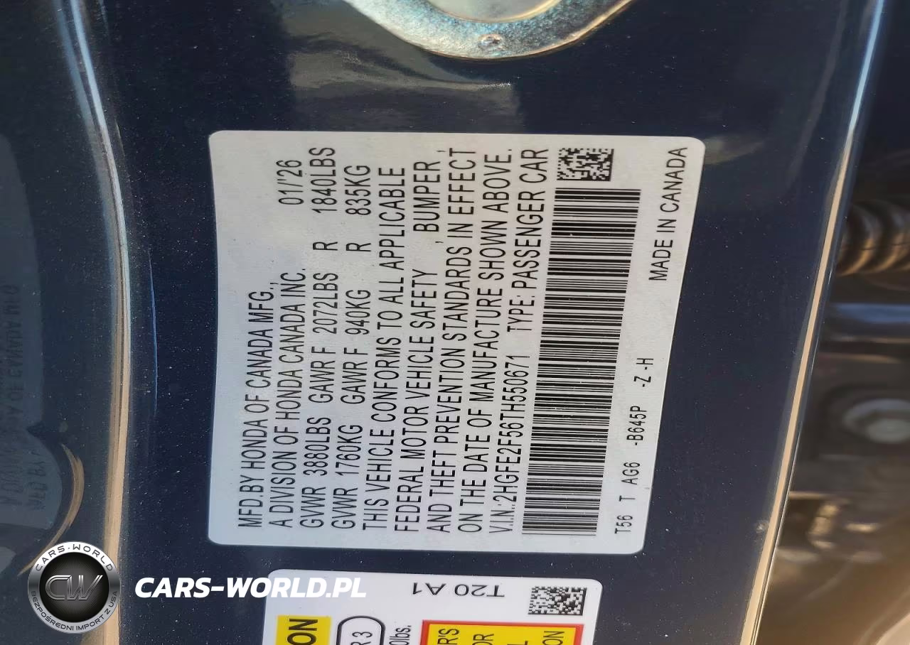 2026 Honda Civic Sport VIN:2HGFE2F56TH550671 - 13
