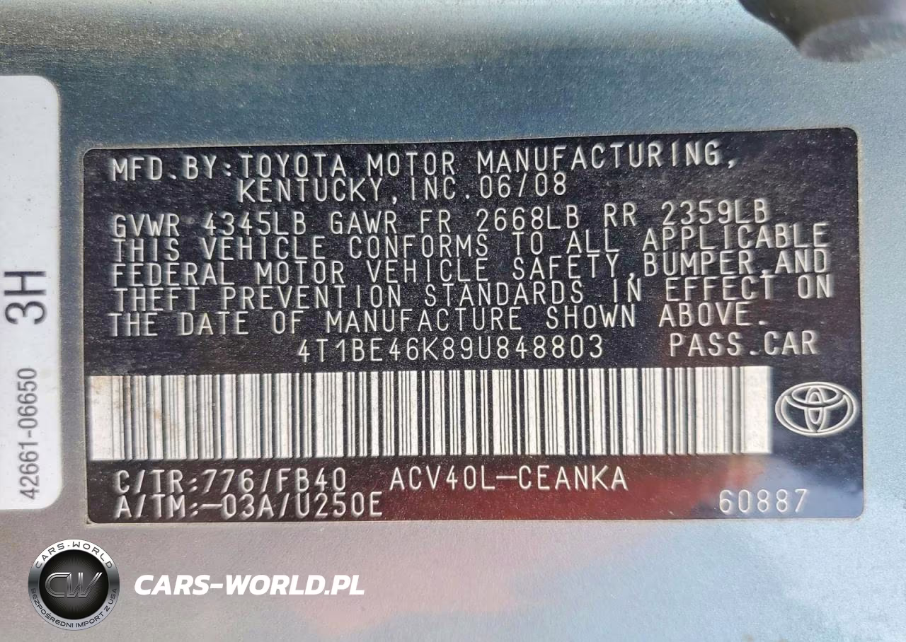 2009 Toyota Camry Le VIN:4T1BE46K89U848803 - 12