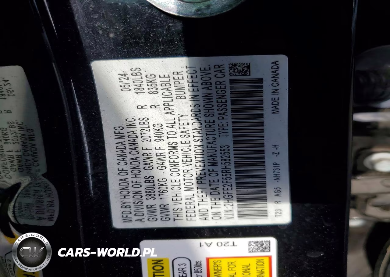 2024 Honda Civic Sport VIN:2HGFE2F55RH582553 - 12