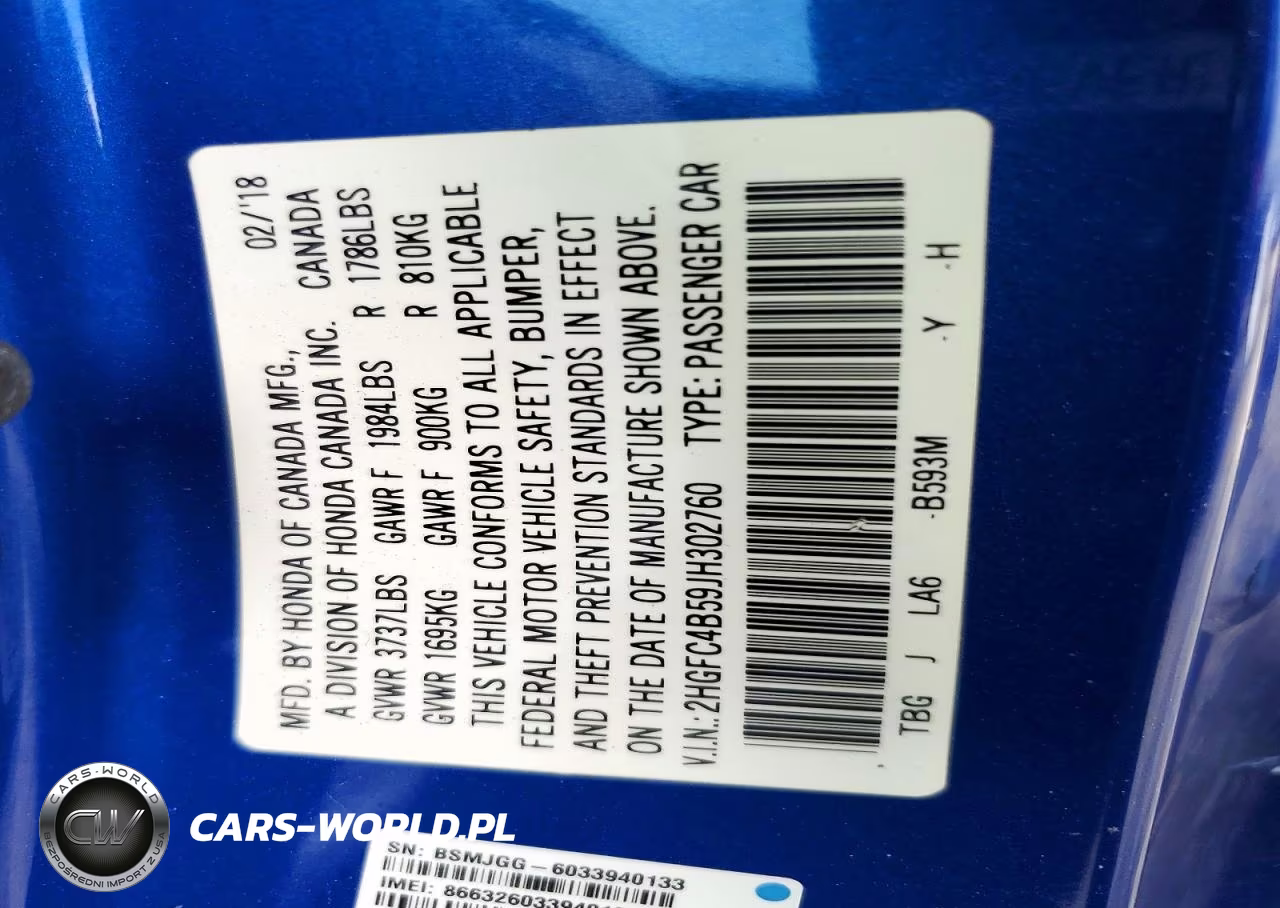 2018 Honda Civic Lx VIN:2HGFC4B59JH302760 - 12