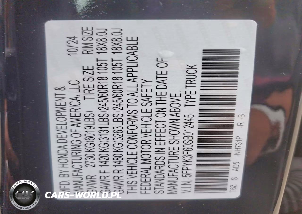 2025 Honda Ridgeline Trail Sport VIN:5FPYK3F60SB012445 - 12