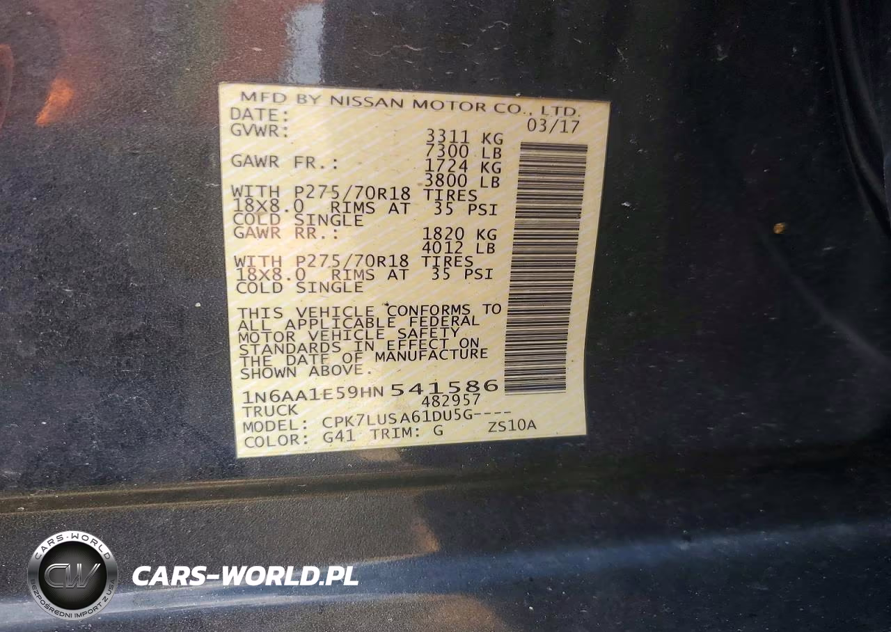 2017 Nissan Titan Pro-4X VIN:1N6AA1E59HN541586 - 12