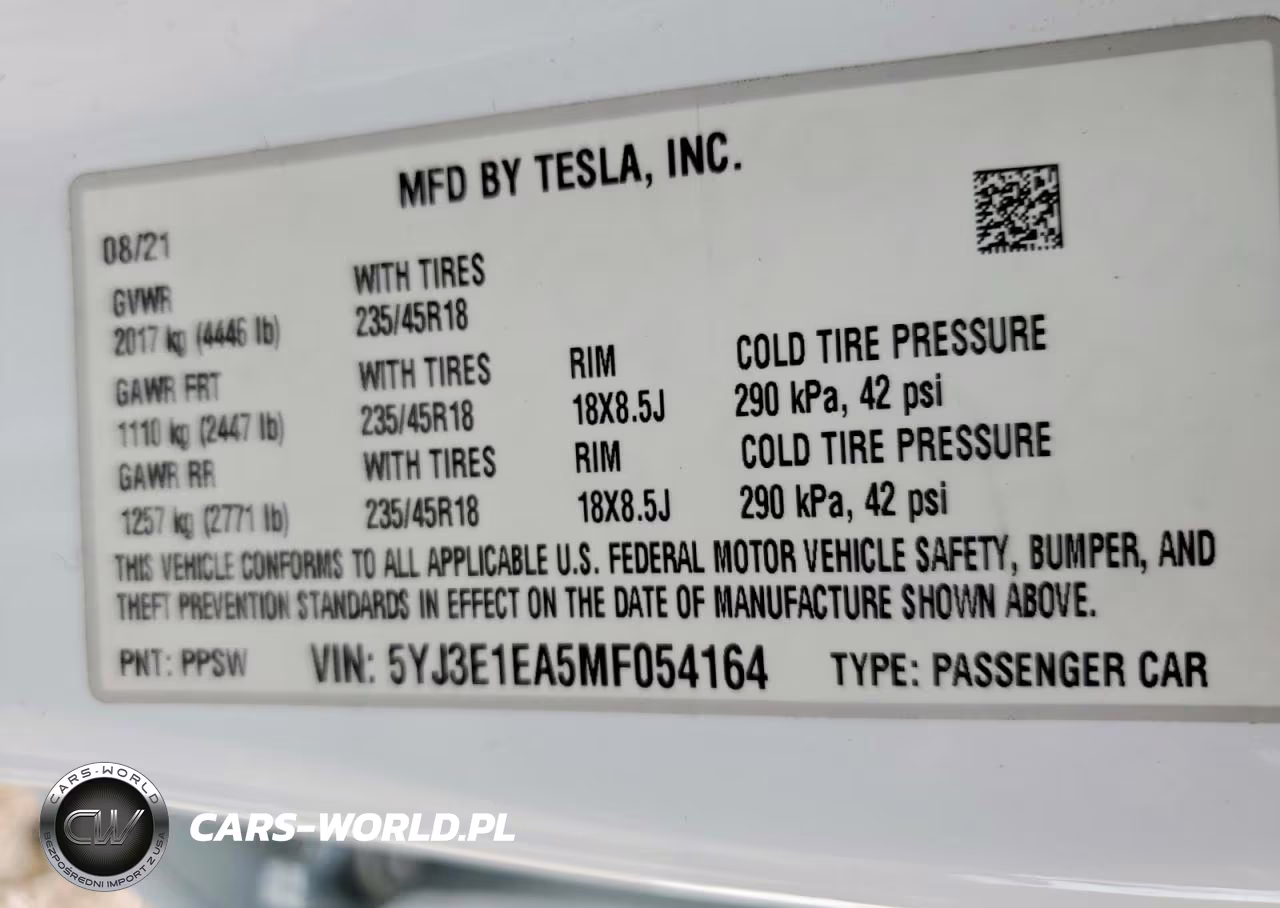 2021 Tesla Model 3 VIN:5YJ3E1EA5MF054164 - 12