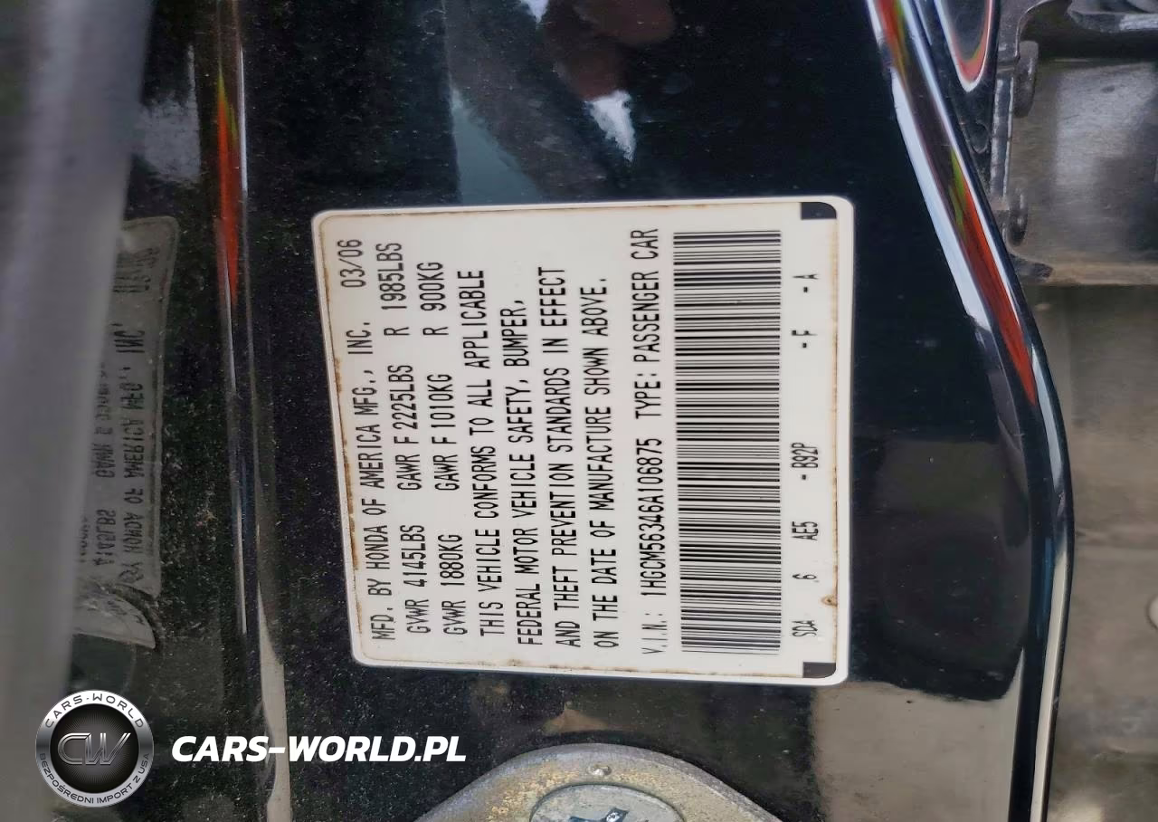 2006 Honda Accord Se VIN:1HGCM56346A106875 - 12