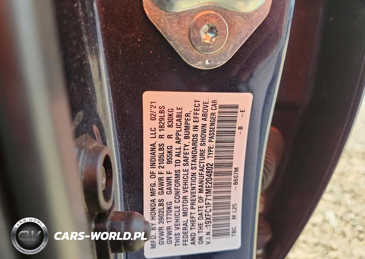 2021 Honda Civic Exl VIN:19XFC1F71ME204802 - 12