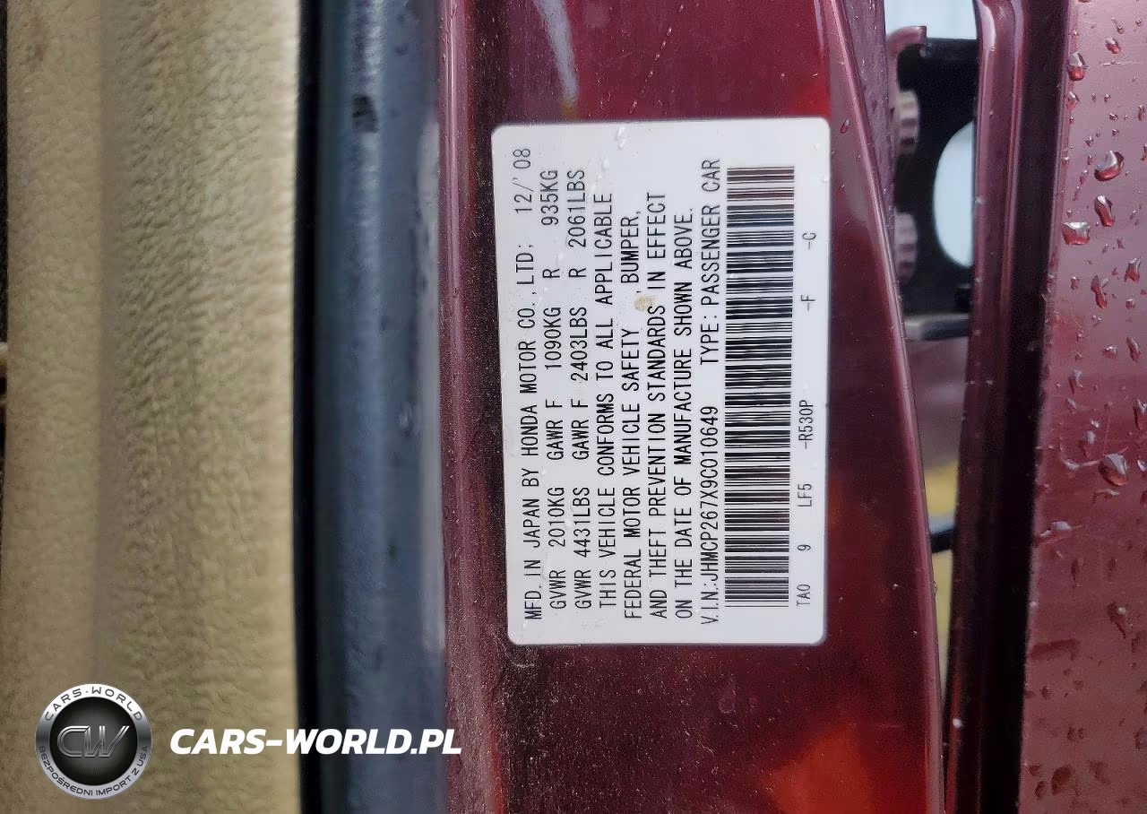 2009 Honda Accord Ex VIN:JHMCP267X9C010649 - 13
